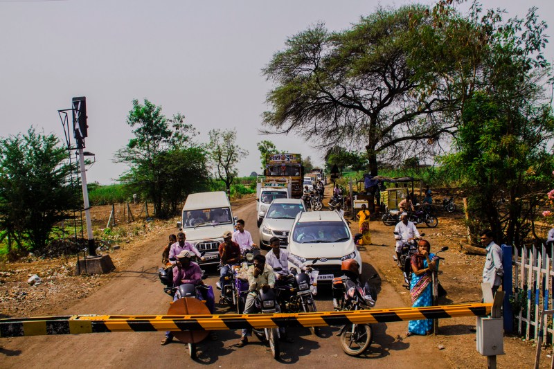 At the railway-crossing