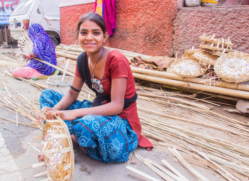 A young basket weaver
