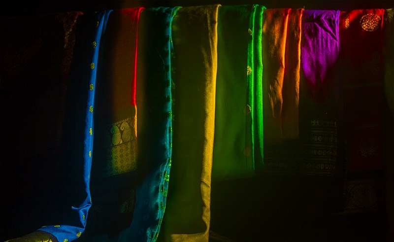 A colorful lineup of saris